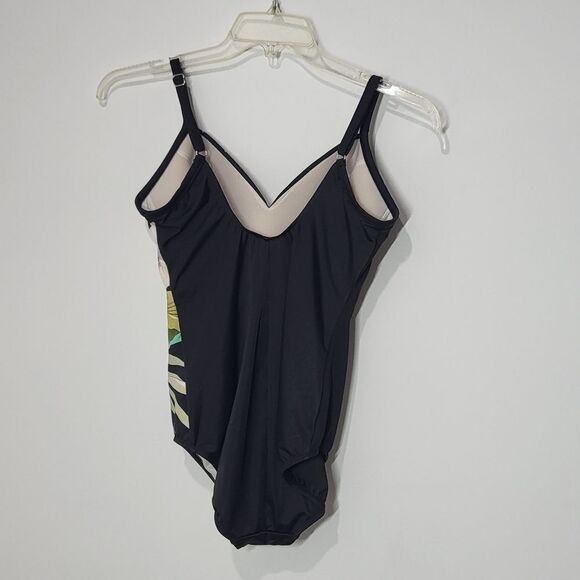 Plus Size Black & Green Flowered One Piece Swimsuit - Picture 3 of 8